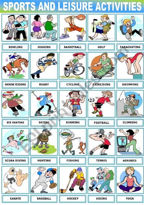 Sports And Leisure Activities Pictionary Esl Worksheet By Katiana