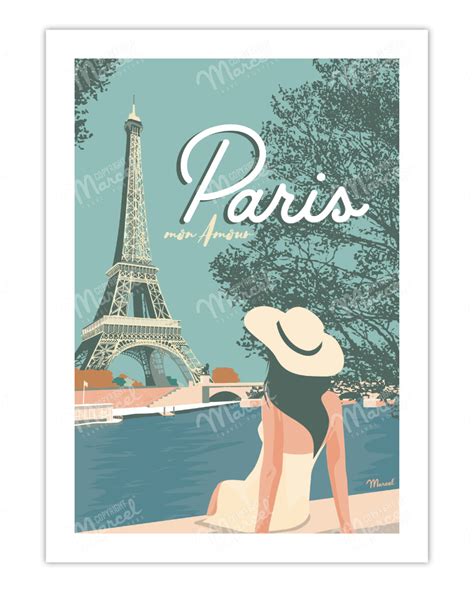 Affiche Vintage Paris Mon Amour Marcel Travel Poster Taille 30 X 40 Cm