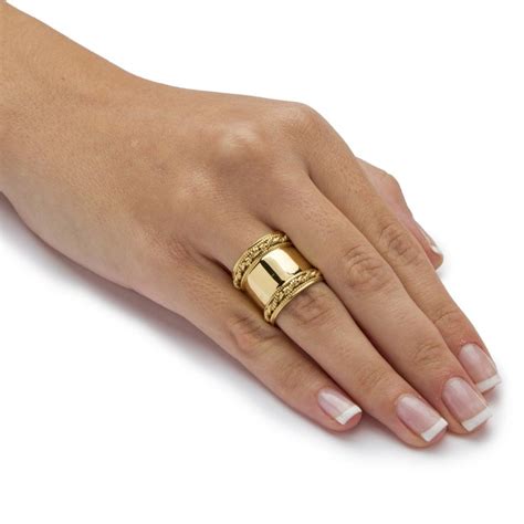 18k Yellow Gold Over Sterling Silver Cigar Band Style Rope Detail Ring