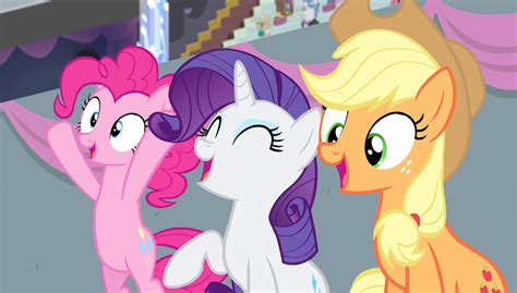 Image Pinkie Rarity And Applejack Cheering S4e24png My Little