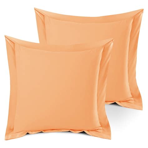 Set Of 2 Euro 18x18 Size Pillow Shams Apricot Orange Hotel Luxury