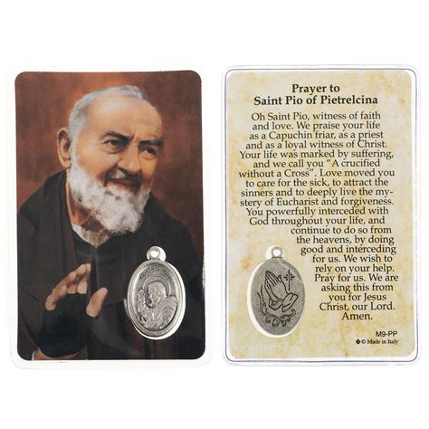 Laminated Padre Pio Prayer Card with Medal | The Catholic Company®