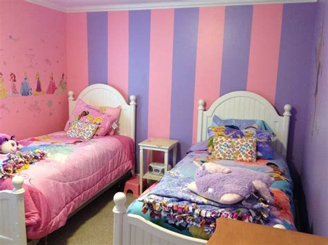 Room For Twin Girls One Wall Is Pink And One Purple One