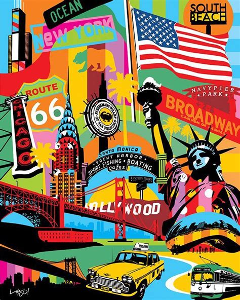 Tourist Attractions In The Usa Pop Art Collage Pop Art Painting Pop