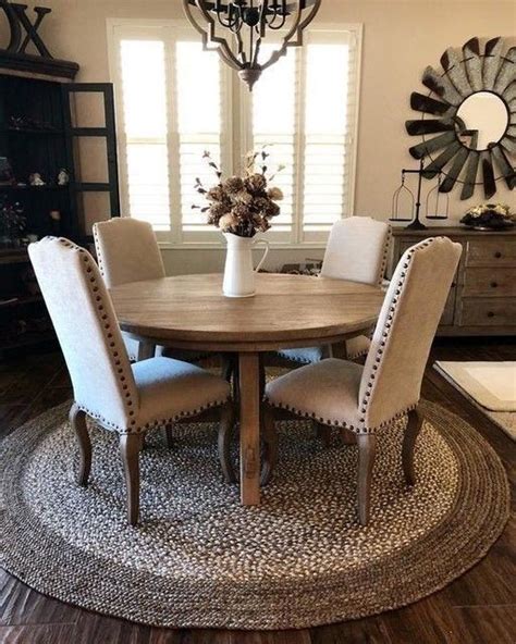 Measure to make sure table is centered and that you have i hope this helps you build your very own awesome farmhouse table! Round Kitchen Table Sets for 6 Awesome Border Round Jute Rug in 2020 | Farmhouse dining room rug ...