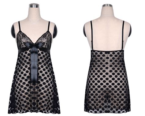 Mesh Babydoll Set With Polka Dots Black Wholesale Lingerie Sexy Lingerie China Lingerie Supplier