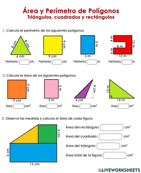Ejercicio De Área Y Perímetro Triángulos Rectángulos Y Cuadrados