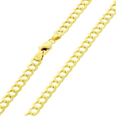 Nuragold 14k Yellow Gold 5mm Solid Cuban Curb Link Chain Pendant Necklace Mens Womens Lobster