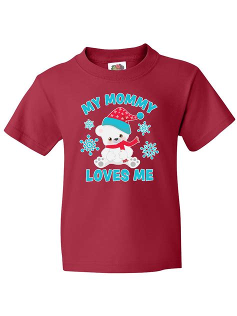 Inktastic Polar Bear My Mommy Loves Me In Santa Hat With Snowflakes Youth T Shirt