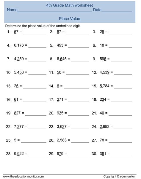 Free Printable 4th Grade Place Value Math Worksheet Archives Edumonitor