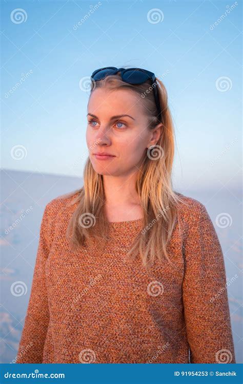 Portrait Of Beautiful Young Woman Blonde On The Beach Stock Image