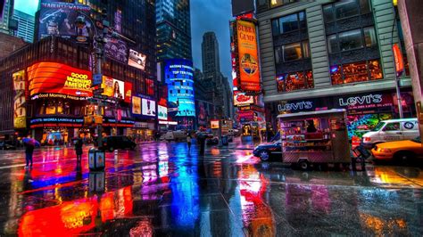 배경 화면 등 화려한 시티 거리 도시 풍경 밤 차 비 도로 저녁 뉴욕시 타임 스퀘어 중심지 뉴욕 택시