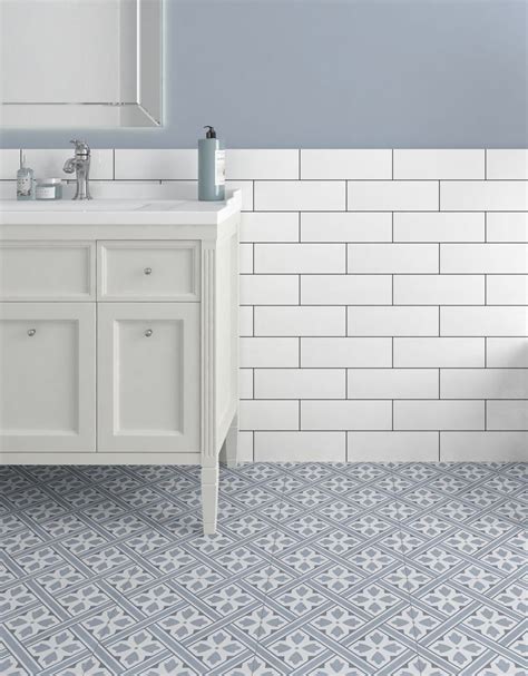 Patterned Durham Blue Floor Tile 33cm X 33cm Patterned Bathroom Tiles