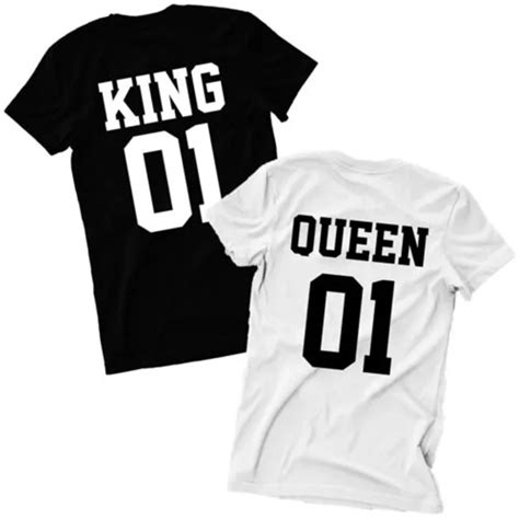 New Valentine Shirts Woman Cotton King Queen 01 Funny Letter Print Couples Sport Tops T Shirt