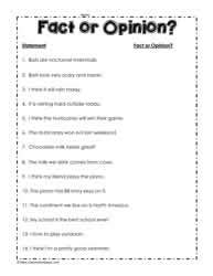 Facts And Opinions Worksheet