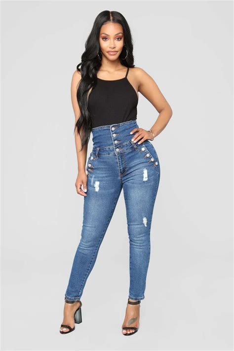 2019 women high waist big hip jeans sexy skinny blue denim pants buttons vintage washed fashion