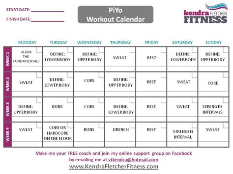 Piyo 21 Day Fix Hybridpdf Workout Calendar Beachbody Printable Piyo
