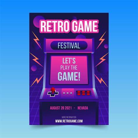 Free Vector Retro Gaming Poster Template With Illustrations