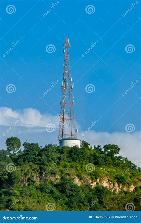Mobile Tower Installed In Hill Area In Top Of The Place Stock Image