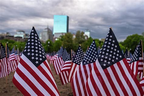 Boston Common Memorial Day Flags Dramatic Sky Boston Massachusetts