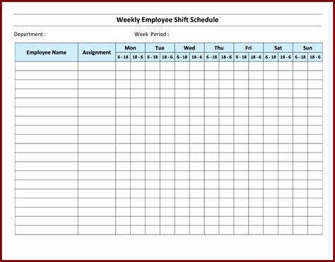 Work Monthly Schedule Template
