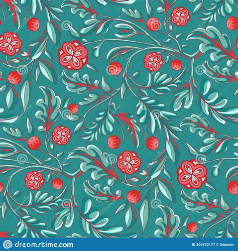Turquoise Fantasy Flowers And Branches Pattern Inspired Indian Paisley