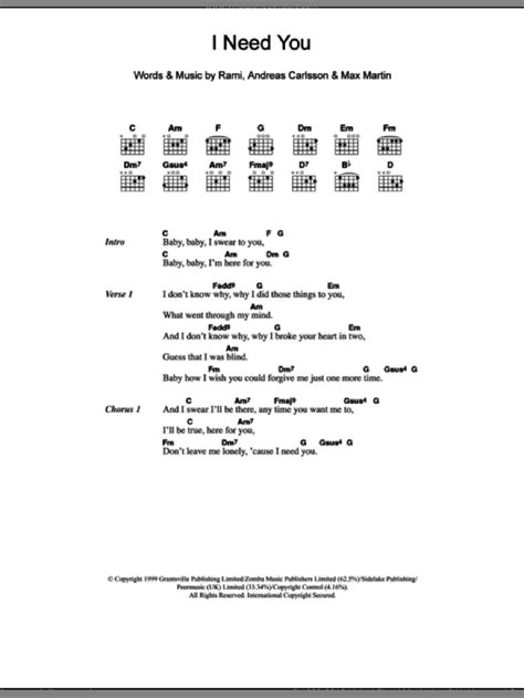 Westlife I Need You Sheet Music For Guitar Chords Pdf