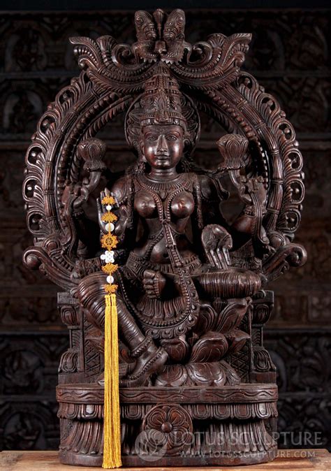 Hand Carved Neem Wood Seated Abhaya And Varada Mudra Hindu Goddess