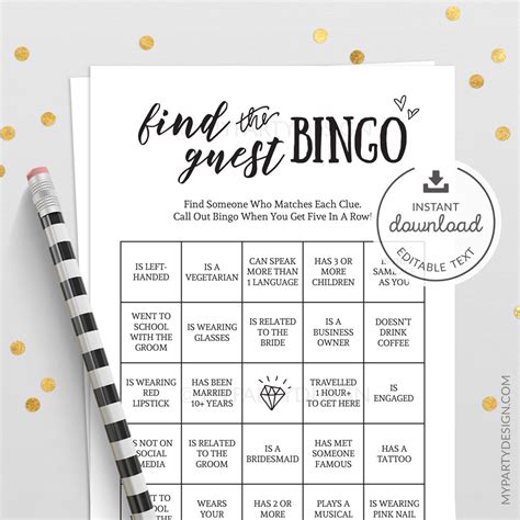 Find the Guest Bingo, printable wedding game | My Party Design