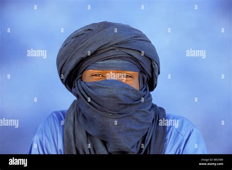 Libya Fezzan Region Near Ghat Man Of Tuareg Tribe Portrait Stock
