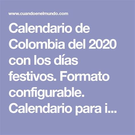 Calendario De Colombia Del 2020 Con Los Días Festivos Formato
