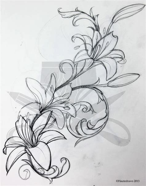 Filigree Lily Tattoo Sketches Tattoo Drawings Art Tattoo Flower