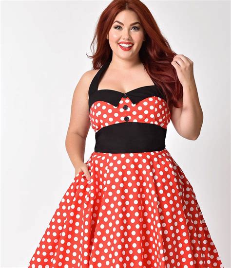 Plus Size S Style Red White Polka Dot Ashley Halter Swing Dress
