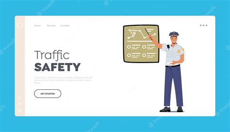 Premium Vector Traffic Safety Landing Page Template Policeman