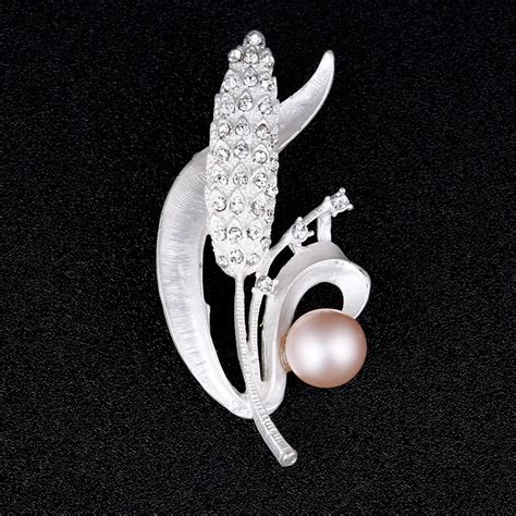 Silver Plated Brooch Small Round Flower Wheat Rhinestone And Imitation Pearls Pins Brooches For
