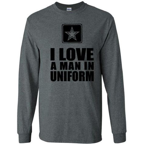 I Love A Man In Uniform Army Long Sleeve T Shirt In Dark Heather Gray
