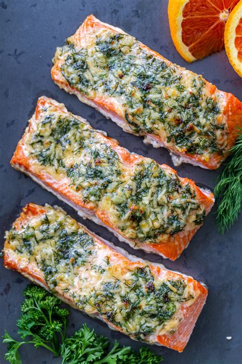 Garlic Herb Roasted Salmon Quick And Easy Momsdish
