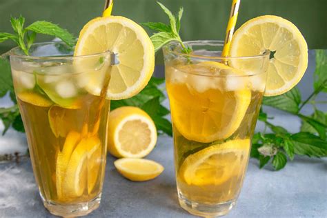 Homemade Ice Tea With Lemon And Fresh Mint Perfect For