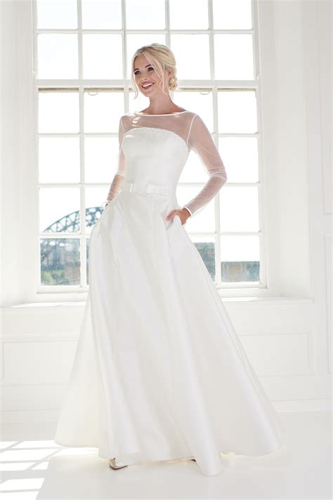 Having long sleeves is additionally an incredible answer for square. Vintage 1950's long mikado satin A-line wedding dress with ...