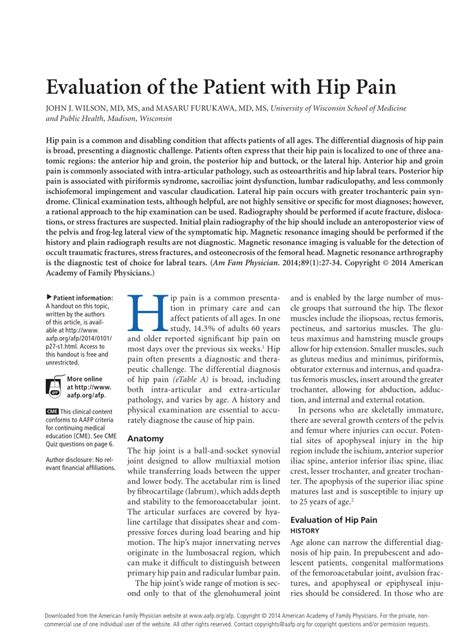 Pdf Evaluation Of The Patient With Hip Pain