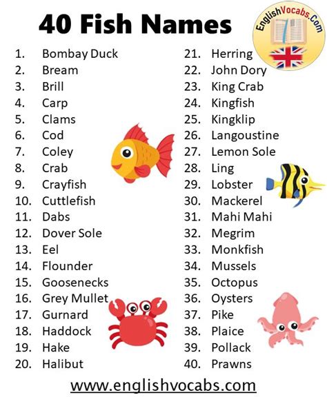 40 Fish Names List English Vocabs In 2021 Fish Name List Names