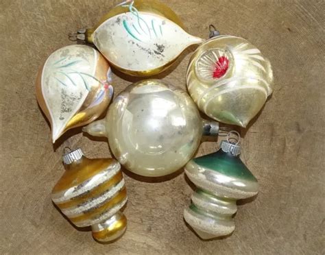 Old Mixed Lot Mercury Glass Christmas Tree Ornaments White Silver Gold Blown Picclick