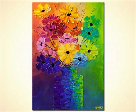 Original Abstract Acrylic Painting Colorful Flowers Modern