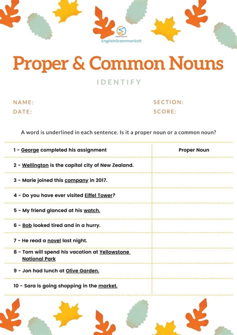 Proper And Common Nouns Worksheet For Grade