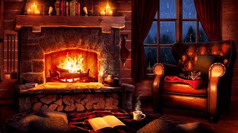 Stormy Night Cozy Cabin Ambience With Relaxing Rain And Fireplace