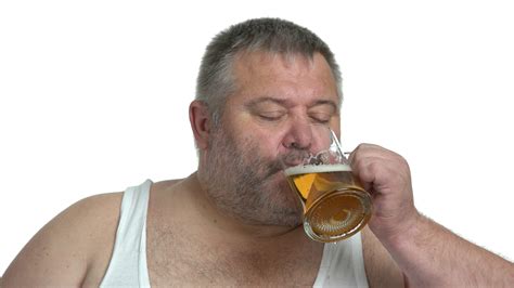 Portrait Of Satisfied Fat Man Drinking Beer Thick Guy Drinking Alcohol
