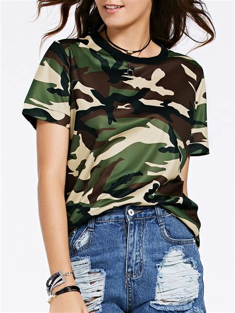 Tees And T Shirts Camouflage Fashionable Round Neck Short Sleeve