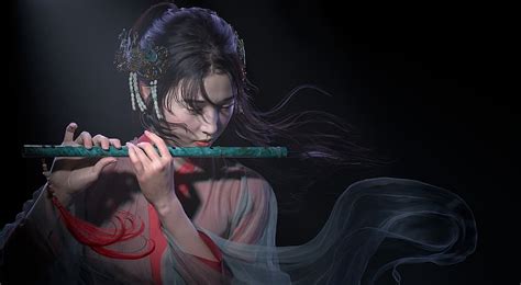 Fantasy Women Asian Flute Hd Wallpaper Peakpx