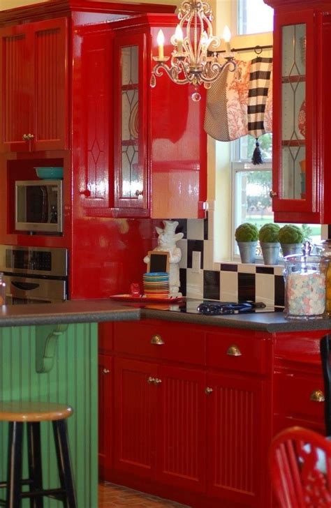 Pin By Karen Mcbride On Red And Green Cottage Red Country Kitchens