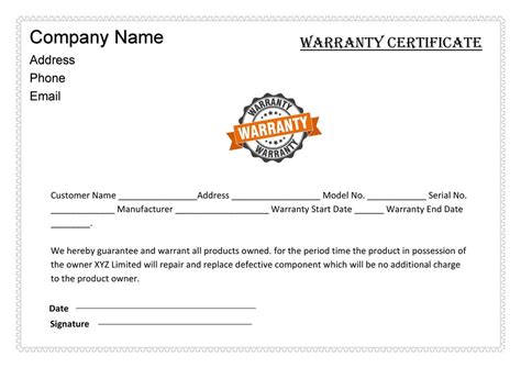Material Warranty Certificate Format Free Word Pdf